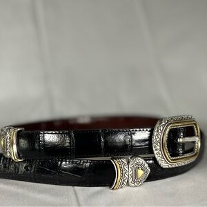 VtG Brighton Reversible Belt Women S Brown Black Croc Leather Silver Tone Buckle